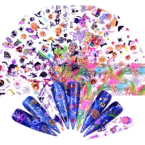 WUF 10pcs Halloween Decorations for Nails Mix Colorful Transfer Nail Foil Sticker pumpkin Adhesive Paper