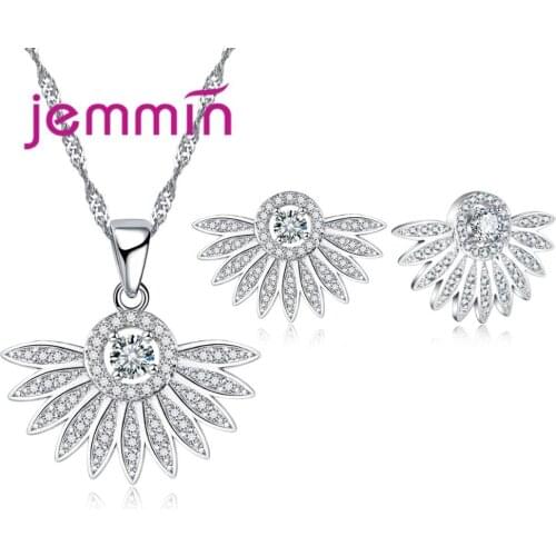 Top Quality 2021 Jewelry Sets Womens 925 Sterling Silver Full Clear CZ Crystal Pendant Necklace Stud Earrings Wedding Set