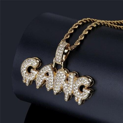 Lucky Sonny Custom Hip Hop Jewelry CZ Iced GANG Pendant Necklace Silver Color Men Pendant & Necklace Fashion Initial Accessory