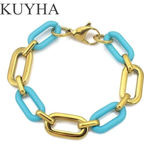 Stainless Steel Colorful acrylic chain 18k gold necklace and bracelet set Hot Sale Jewelry For Women