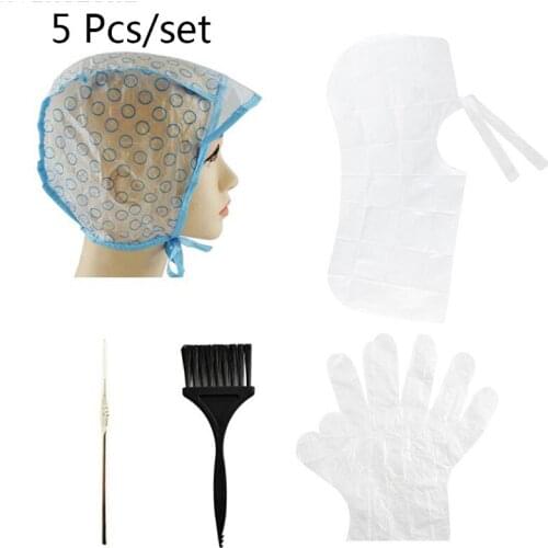 2/5pcs Hair Dye Cap Crochet Shawl Gloves Hair Dye Tool Reusable Professional Hair Salon Coloring Hairstyling Tools