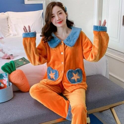New Autumn Warm Women Pajamas sets Sleepwear Flannel Long Sleeves Pajamas For Women Winter Sleepwear Cute Animal Female Homewear