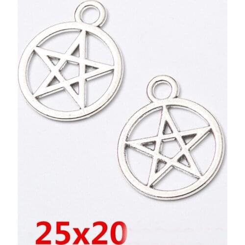 10 Alloy Necklace Pendants Round Five-Pointed Star Pendant Joints Handmade Diy Jewelry Crafts 1.6 Grams 25x20mm