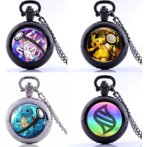 Pokemon Go Vintage Necklace Pocket Watch Pikachu Eveen Pendant Watch DIY Self-made Patch Ornaments Collection Gift