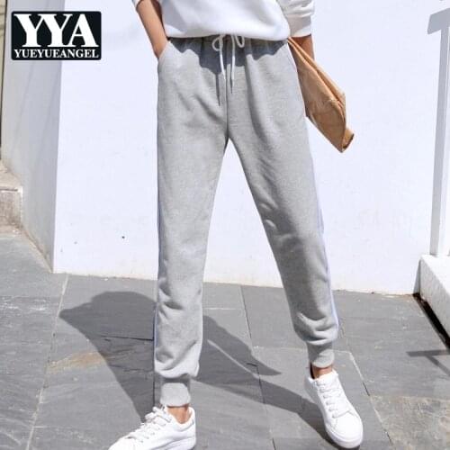 Hot 2019 Women Casual Jogging Trousers Autumn Loose Cotton Sweatpants Female Solid Gray Blue Baggy High Waist Harem Pants Womens