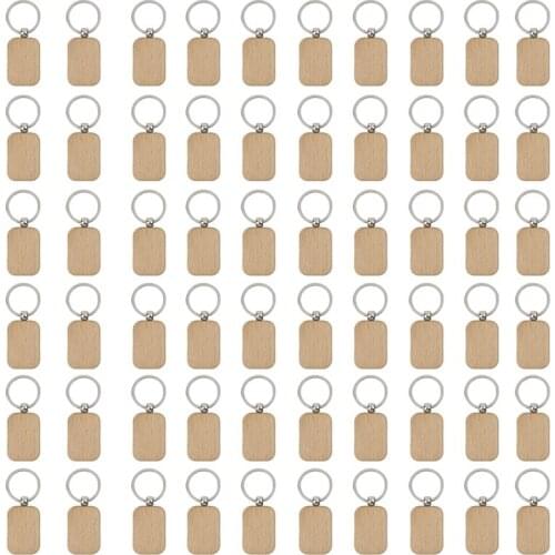 60Pcs Blank Rounded Rectangle Wooden Keychain Diy Wooden Keychain Key Tag Can Be Engraved Diy Gift