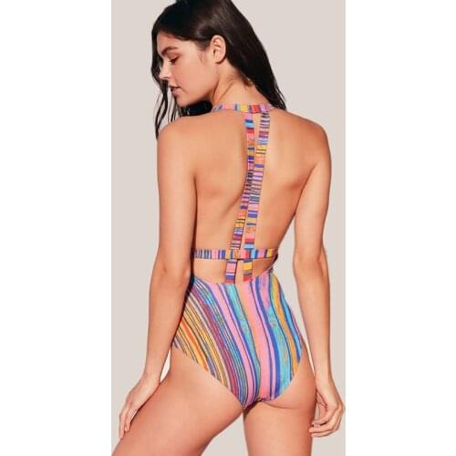 PowerPai Sexy Monokini Bikini Set 2017 Thong shorts Swimwear Women Striped Swimsuit Tanga Beach Bathing suit May plavky