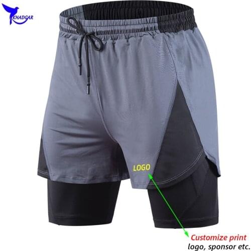Customize LOGO Men 2 in 1 Running Shorts Gym Fitness Training Quick Dry Short Pants Male Summer Sports Bottom with Longer Liner