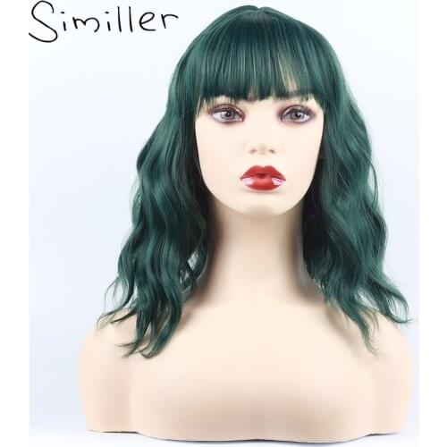 Similler Women Curly Hair Synthetic Short Wigs Pink Grey Purple Green Cosplay Wig for Cosplay Daily Use with Bangs