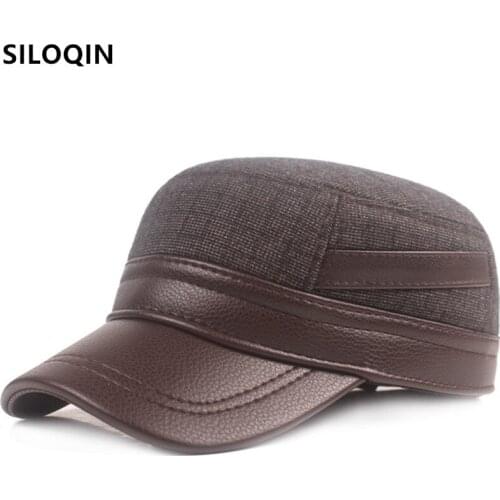 SILOQIN Snapback Cap Winter Mens Thick Warm Earmuffs Hats Baseball Caps Bone Men Flat Cap Adjustable Size Elderly Sports Cap