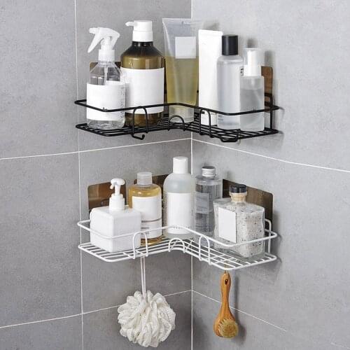 Wrought Iron Bathroom Rack Shower Wall-mounted Shampoo Rack Free Drilling Drainage Kitchen Storage Rack Kitchen Accessories