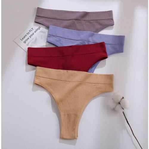 4pcs Women Thong Panties Underwear Low Waist G-String Female Underpants Girls Thongs Solid T-back Seamless Lingerie S-XL
