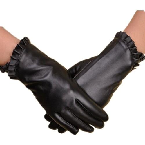 Plus Velvet Warm Faux Leather Winter Gloves For Women Touch Screen Gloves New Faux Genuine Leather Mittens Female Gloves Winter