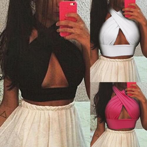Women Strappy Cross Over Front Cropped Halter Neck Sleeveless Backless Crop Top Bandage Vest Summer Sexy Top Women Clothes S-XL
