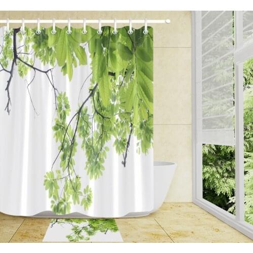 Tropic Green Palm Leaf Monstera Water Branch Dew Shower Curtain Bathroom Mat Waterproof Polyester Fabric for Bathtub Home Decor