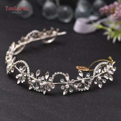 YouLaPan HP266 Silver Wedding Headband with Pearl Bridal Bling Headpiece Bridal Headpieces Vintage for Wedding Tiara Head Hoop