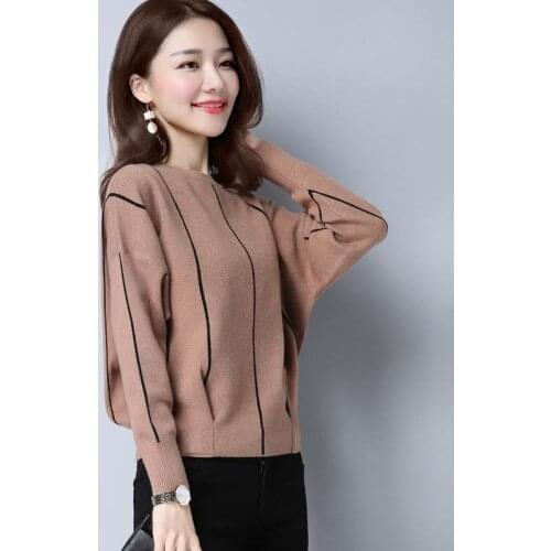 Women Autumn Spring Style Pullover Sweater Lady Casual Long Sleeve O-Neck Striped Printed Pullover Tops ZZ1159