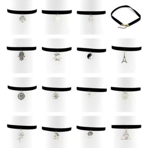 Hollow Designs Black Leather Velvet Choker Necklace Layer Chockers Vintage Gothic Jewelry Goth Necklace for Women Collier Femme