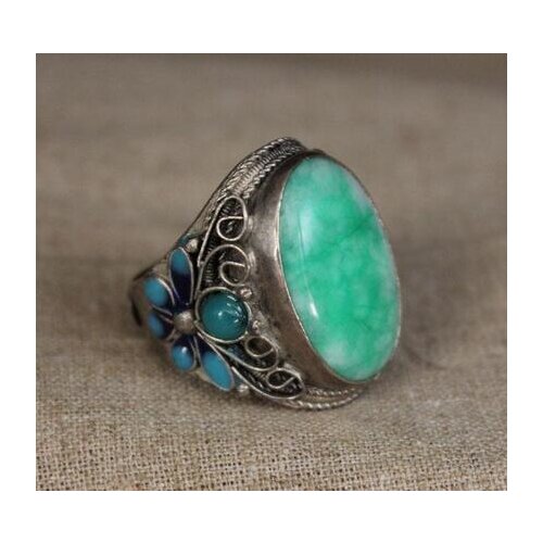 Tibet Silver Carving Flower Nepal Folk Cloisonne Inlaid With Turquoise Ring Man And Woman Ring Gift