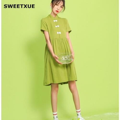 SWEETXUE Summer Loose Cheongsam Dress Single-Breasted Short-Sleeved Lively And Lovely Casual Dresses On The Road 2019 Women