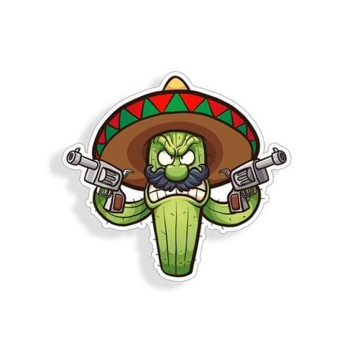 Angry Cactus Sticker Mexican Sombrero Pistol Car Cup Laptop Window Bumper Decal