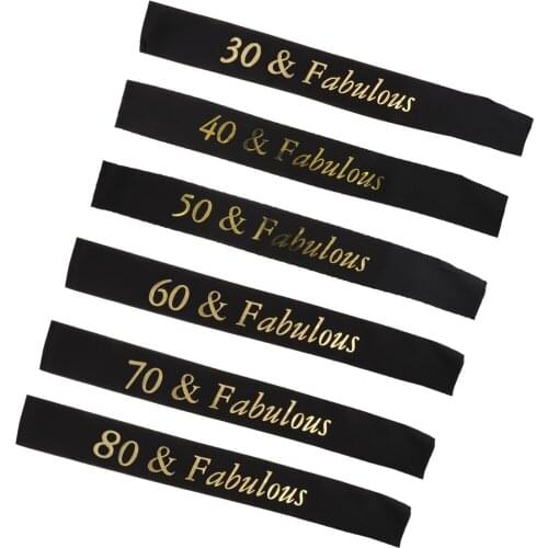 Gilding Gold Fabulous Sash for Birthday Anniversary Party Favors Supplies Decor, Number 30 40 50 60 70 80