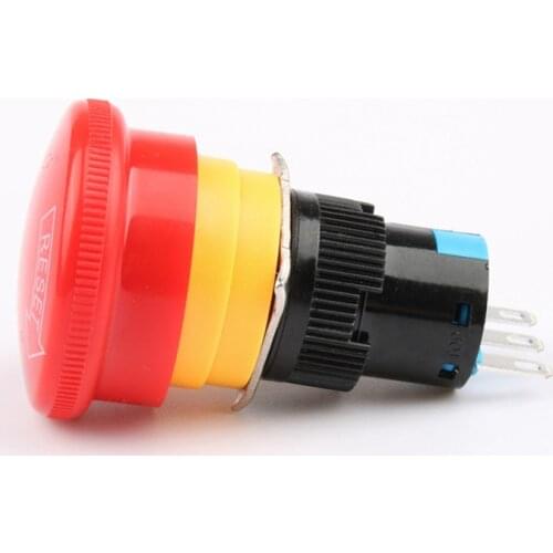 1pcs 16mm plastic emergency stop switch 1 open 1 closed 3 pin mushroom head push lock power emergency stop switch