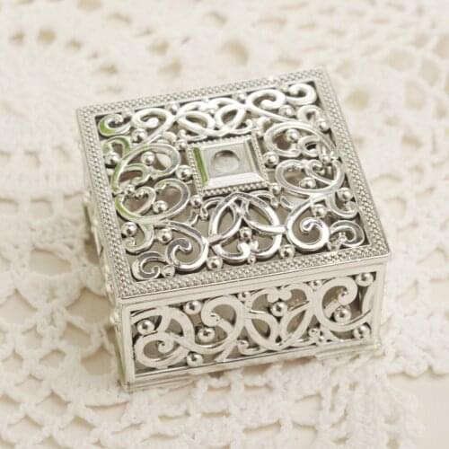 10pcs/lot Openwork pattern plastic box golden square candy box silver wedding gift