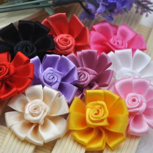 10 pcs Mix Satin Ribbon Flowers Bows Craft Sewing Appliques 38mm A310