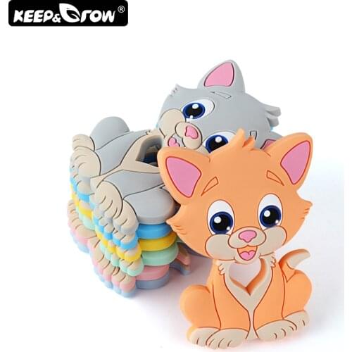 Keep&Grow 10pc Cartoon Cat Silicone Teether Rodent Baby Teethers DIY Teething Necklace Pacifier Clip Silicone Beads Baby Product