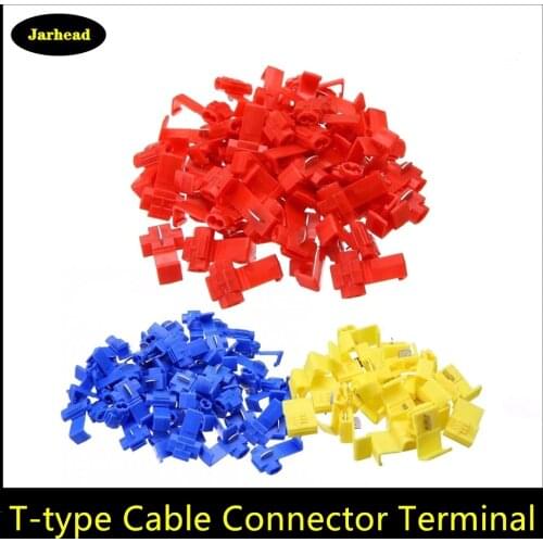 10pcs T Type Wire Electrical Cable Connectors Quick Splice Terminals 2 Pin Car Crimp Scotch Whisky Lock Connector Car Audio Kit