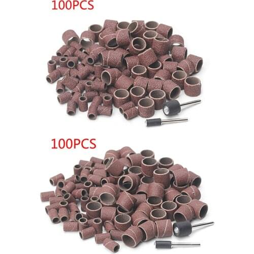 100 Pcs 1/2" and 1/4" Sanding Band Sleeves Drum Kit Sandpaper Rubber 2 Mandrels