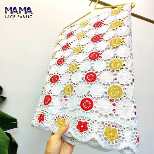 2.5 Yards Nigerian Lace Fabric High Quality 100% Cotton Lace Fabric Embroidered Bazin Riche Original For Franch Party Material