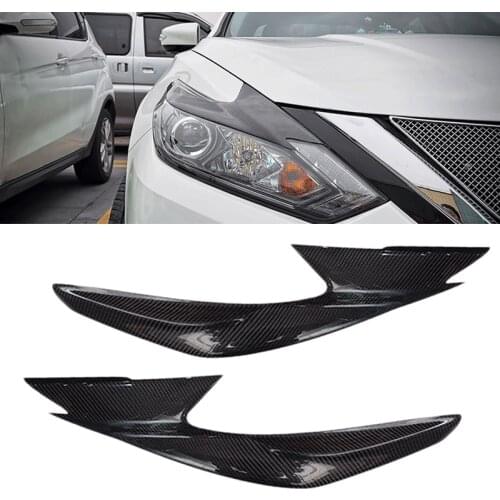 2pcs Car Carbon Fiber Headlight Eyebrow Eyelid Cover Trim Fit For Nissan Altima 2016 2017 2018 Accessories