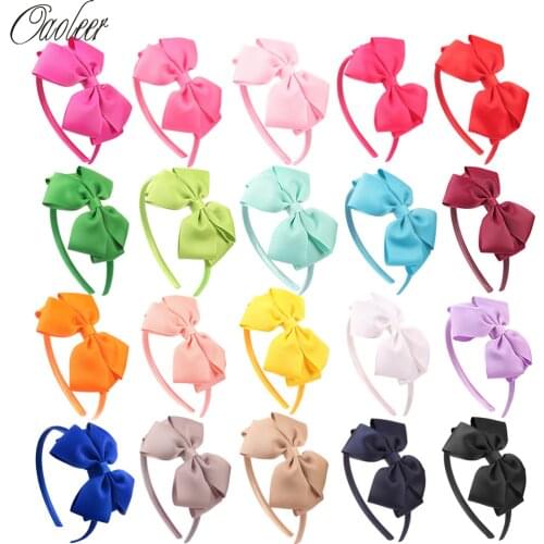 20pcs/Lot Girls Solid Hairband grosgrain ribbon Hair Bow Headband Handmade Kids Hair Accessories Birthday Christmas Gift