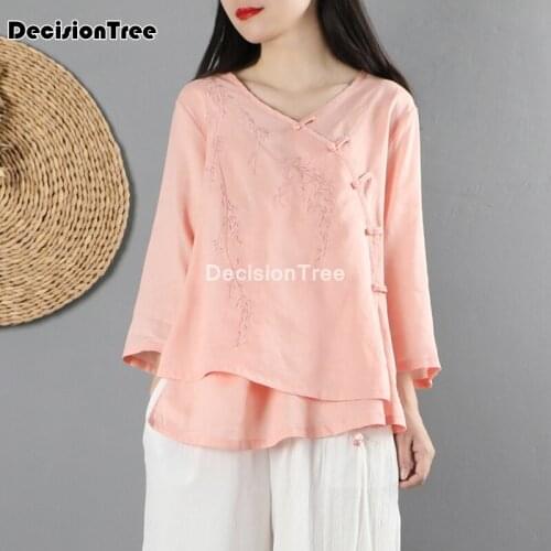 2021 chinese clothing women qipao blouse tangzhuang ancient cheongsam cotton linen blouse oriental hanfu chinese style blouse