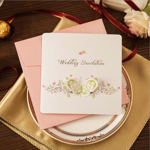 50 pieces/lot) Korean Style Pop Up Butterfly Wedding Invitation Card Printable & Customize White Marriage Cards IC026