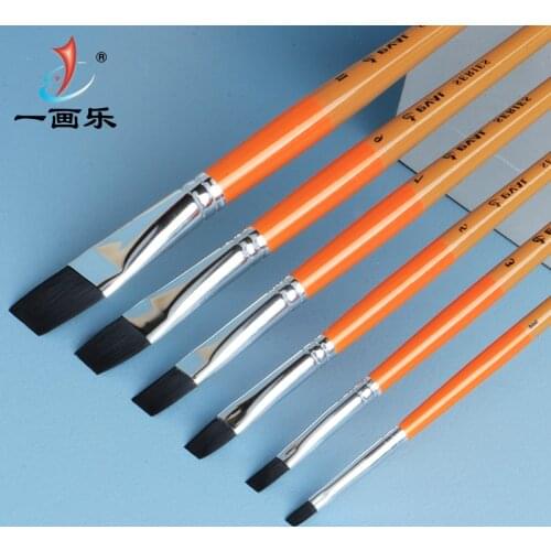 Eval 6Pcs Black Flat Nylon Hair Acrylic Art Supplies Paint Brush Oil Watercolor Gouache Artist Brush Set For School Drawing Tool