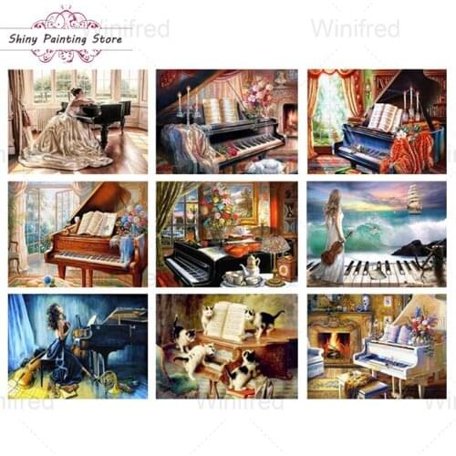 DIY Diamond Embroidery Piano Room Scenery Elegant Girl Cat 5D Diamond Painting Full Diamond Mosaic Cross Stitch Kit Wall Art