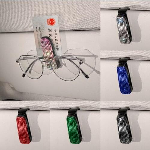 Diamond Glitter Clips Sun Visor Glasses Storage Clip Universal Rhinestone Card Ticket Holder Car Hook Car Interior for Girls