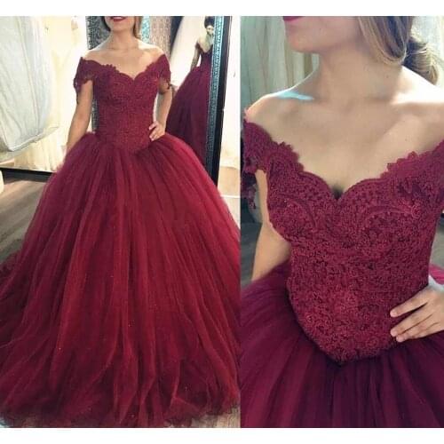 ANGELSBRIDEP Sweetheart Burgundy Evening Dresses Vestidos de festa Sexy Off-Shoulder Applique Formal Wedding Party Gowns Hot