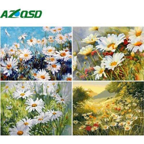 AZQSD Painting By Numbers Flower Drawing On Canvas Picture By Number Daisy Kits Handpainted Modern Wall Art