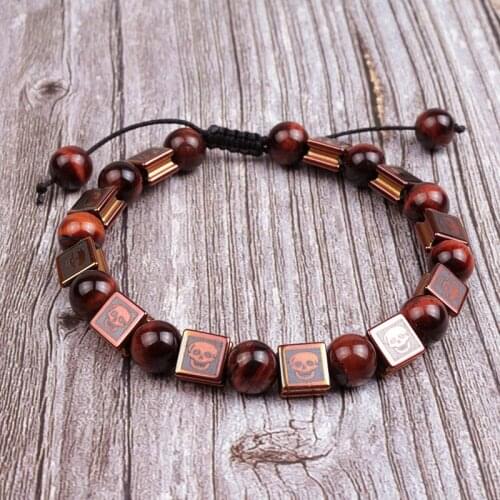 8mm Tiger eye Stone Beads Bracelet Braided Rope Black Matte skull Charm Healing Balance Beads Yoga Bracelet For Men Dropshipping