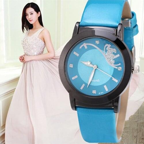 Fashion Top Brand Luxury Women Lady Faux Leather Butterfly Rhinestone Dial Dress Wrist Watch