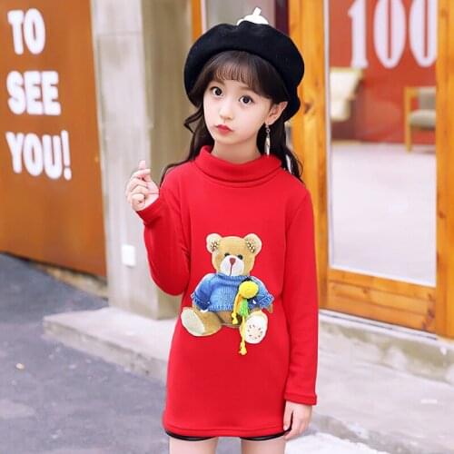 Kids Clothes Girls Cartoon Patch Near Long T-shirt Children Wool Render Unlined Upper Garment of Winter Paragraph 3-12 Ages