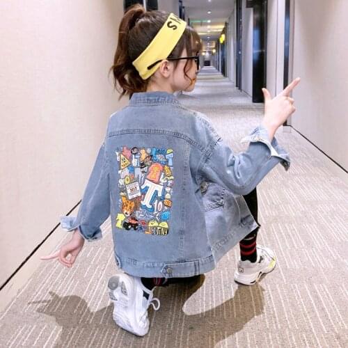Childrens clothes 2021 new girls coat kids spring outerwear cardigan jackets female child long sleeve elastic casual denim tops