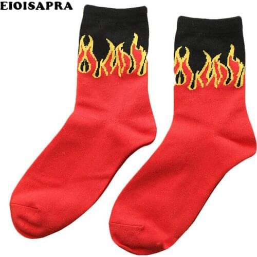 [EIOISAPRA]Unisex Classic Street Skateboard Red Flame Pattern Socks Fashion Hip Hop Design Crew Socks Jacquard Fire Long Socks