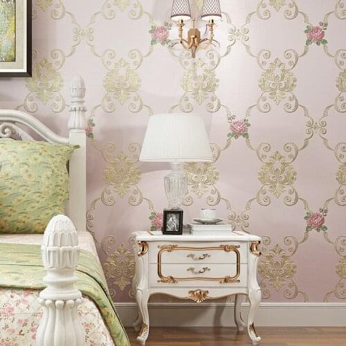 European Damascus bedroom warm big flower wallpaper self-adhesive 3d TV background wall living room wall paper thickened