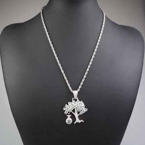 European and American hot-selling wealth tree life tree mens hip hop pendant necklace copper zircon jewelry rap accessories