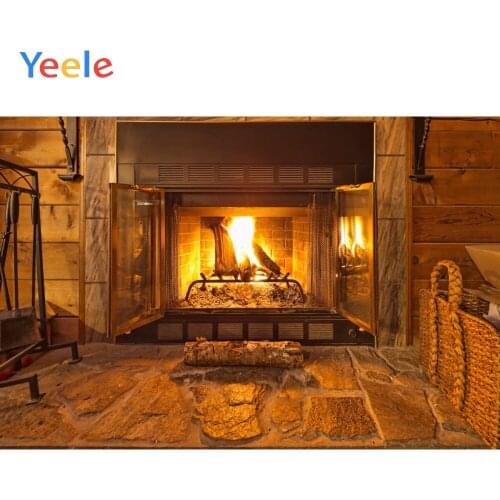 Yeele Fireplace Firewood Stone Floor Warm Interior Photography Background Customized Photographic Backdrops for Photo Studio